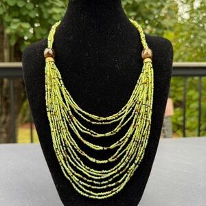 Vintage Green and Brown Multistrand Layered Seed-bead Bib Necklace